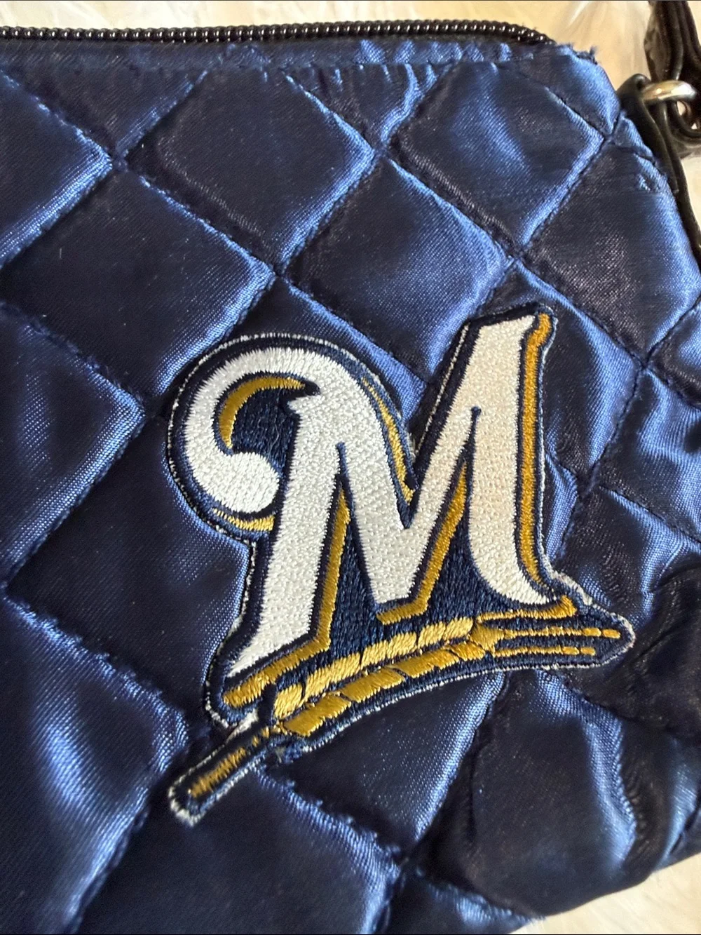 Milwaukee Brewer Quilted Navy Wristlet Clutch with Embroidered Patch